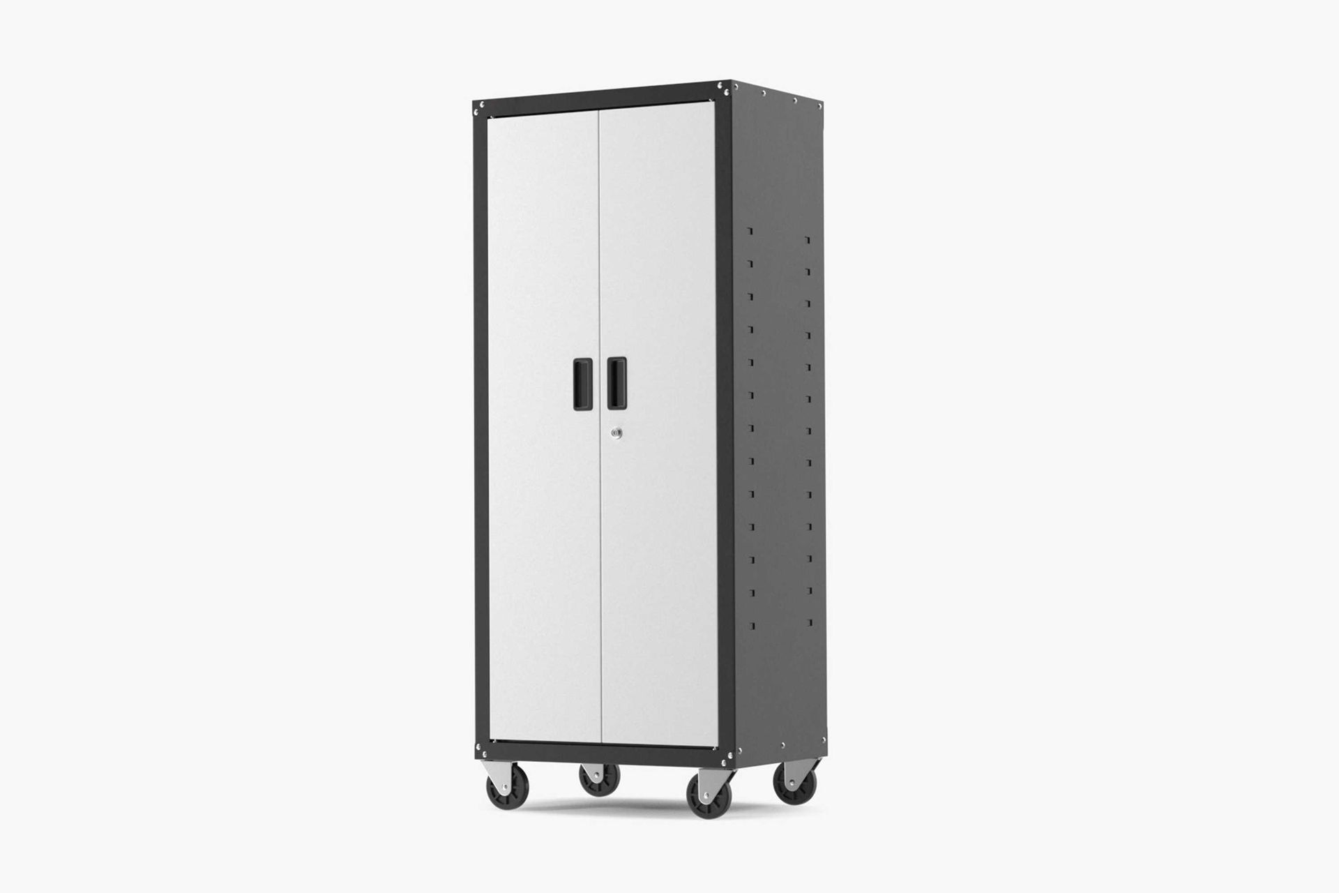 Standing garage storage cabinet on wheels