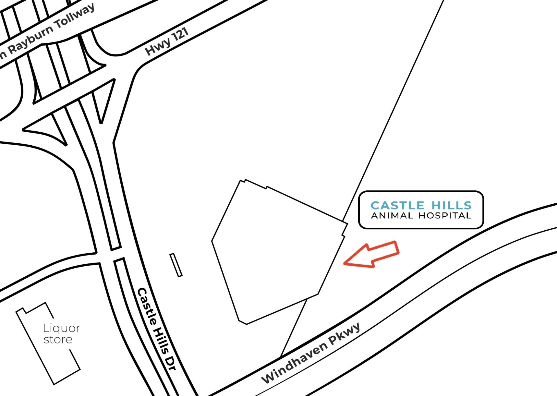 map showing location of Castle Hills Animal Hospital in Lewisville Texas