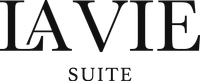 Un logotipo en blanco y negro para La Vie Suite sobre un fondo blanco.