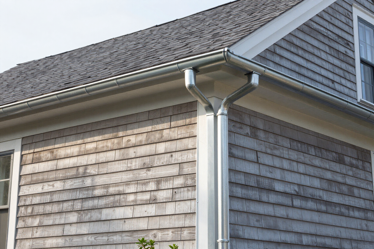 Seamless aluminum gutter installation on a New England colonial home