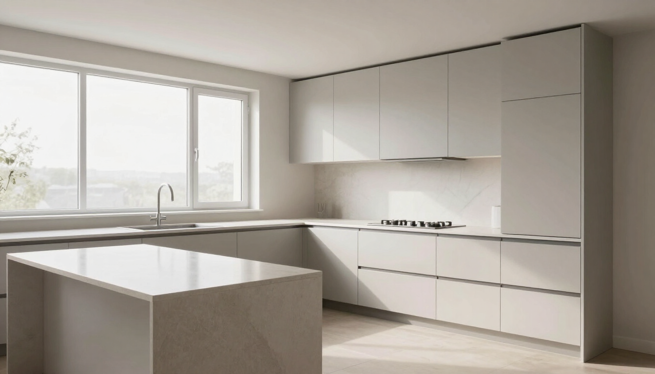 Bright finished kitchen with quality cabinetry and natural light