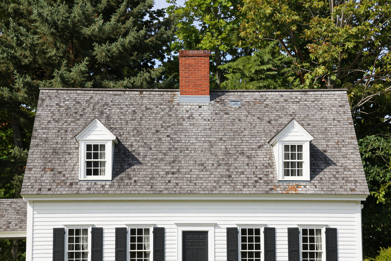 Cedar shake roof on New England colonial