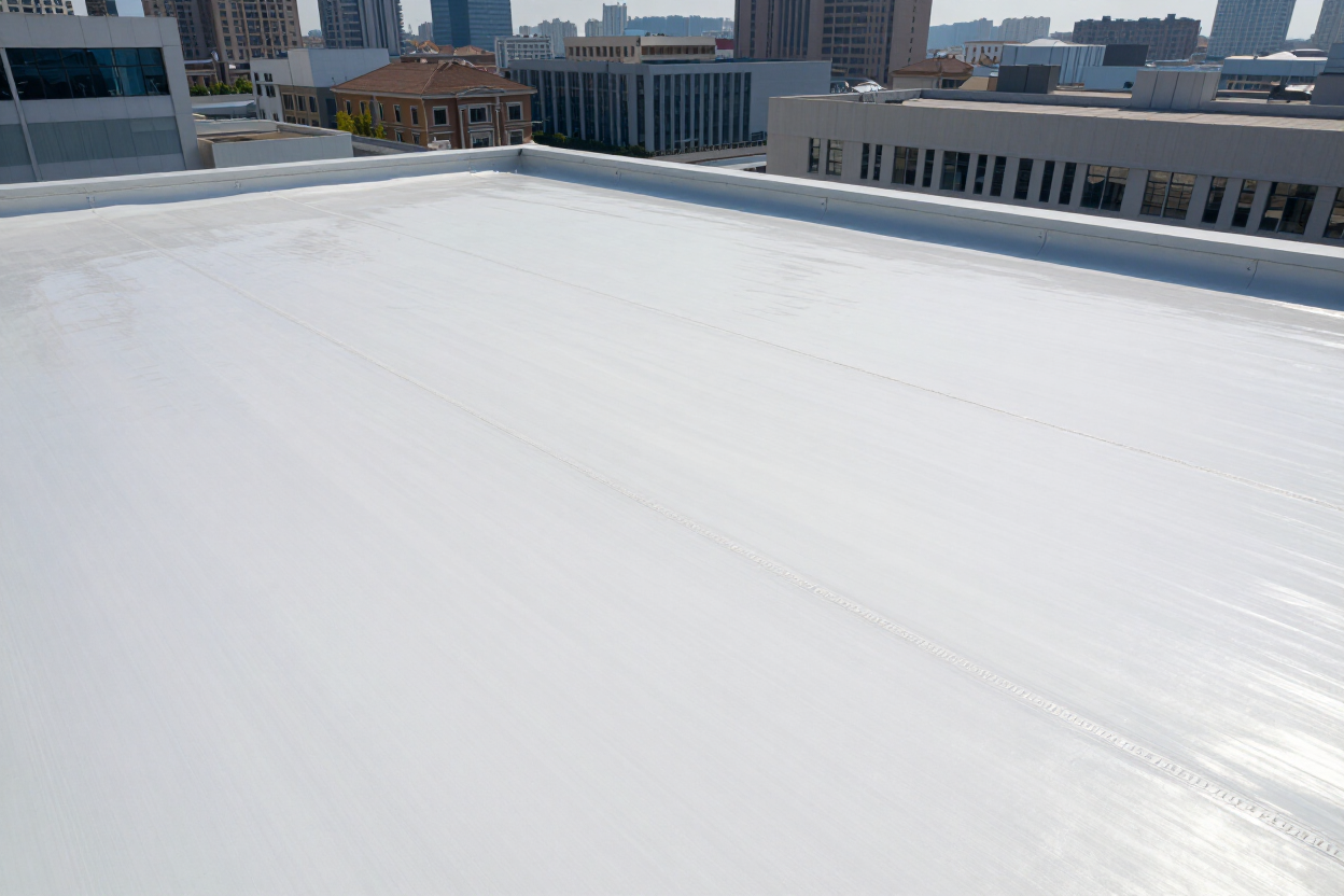 Flat commercial rooftop with membrane
