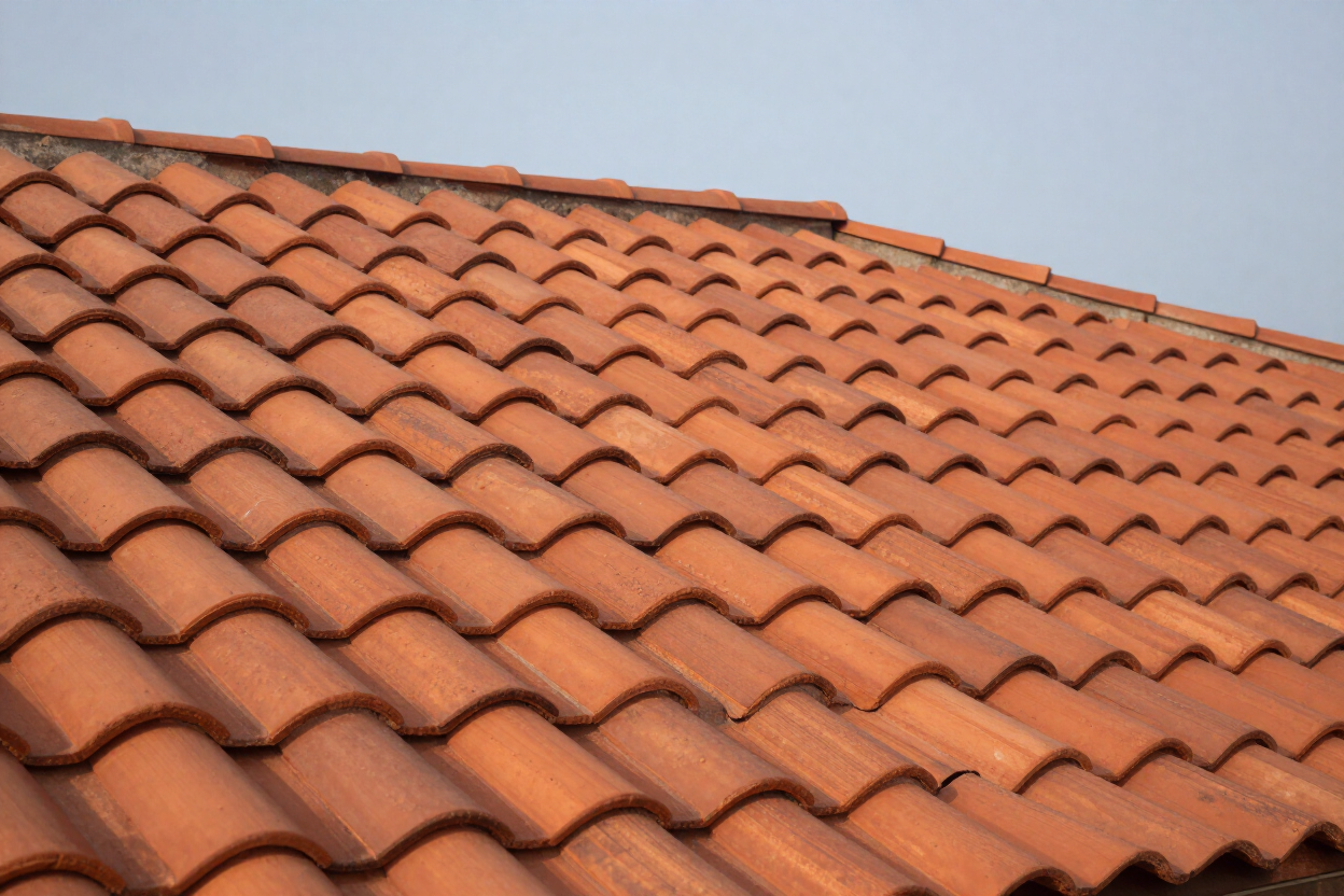 Clay tile roof on residential property