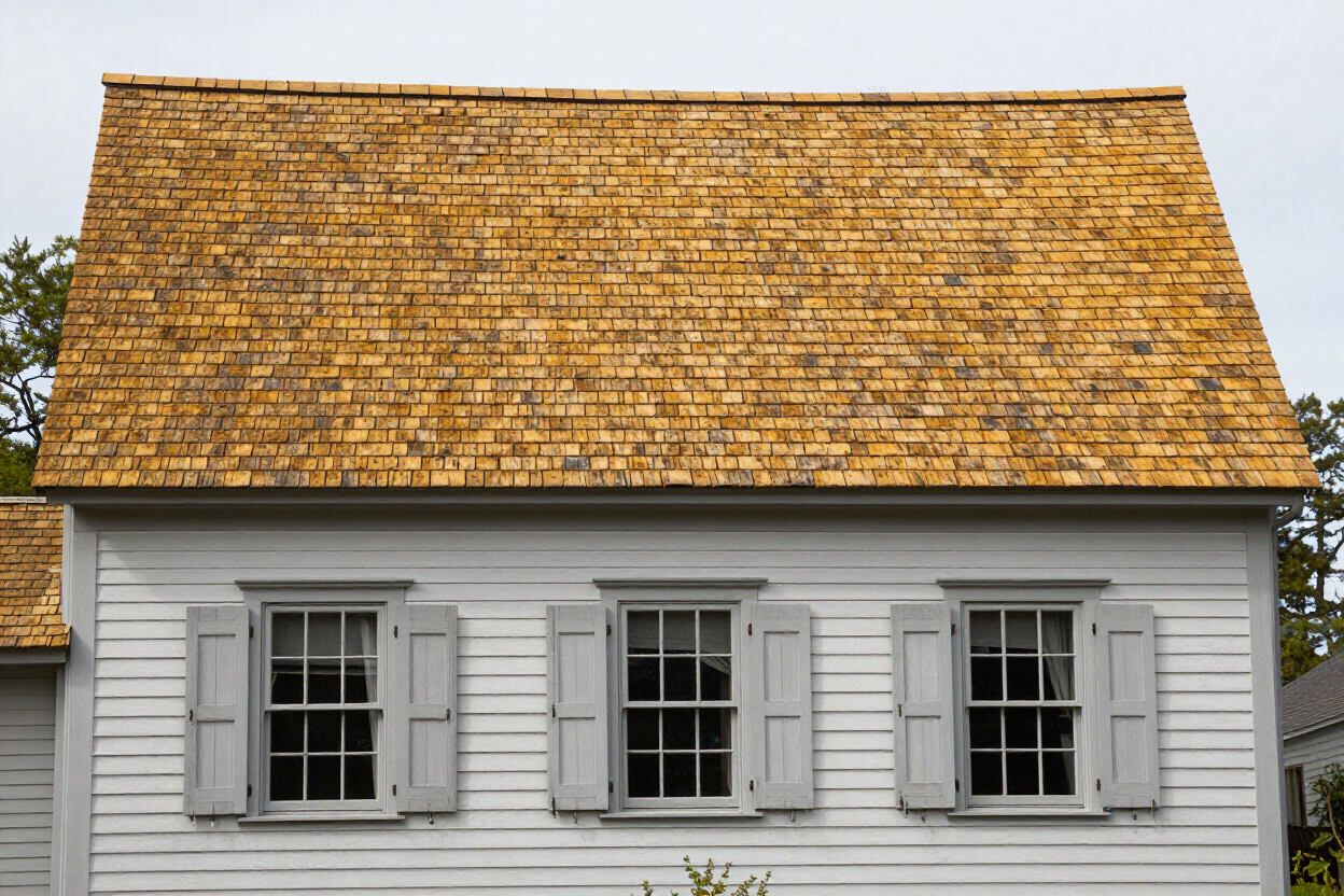 Cedar shake roof on New England home