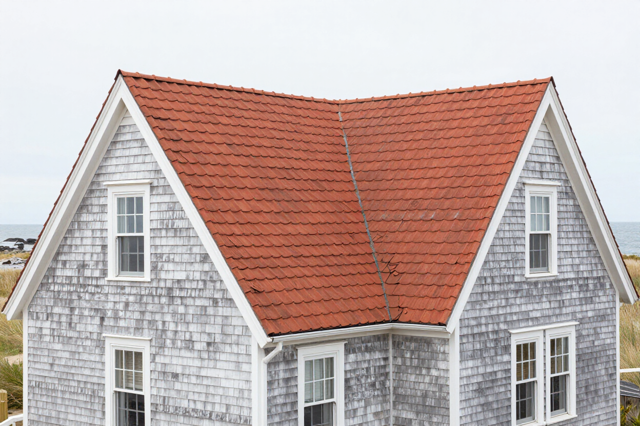 Clay tile roofing on coastal New England home