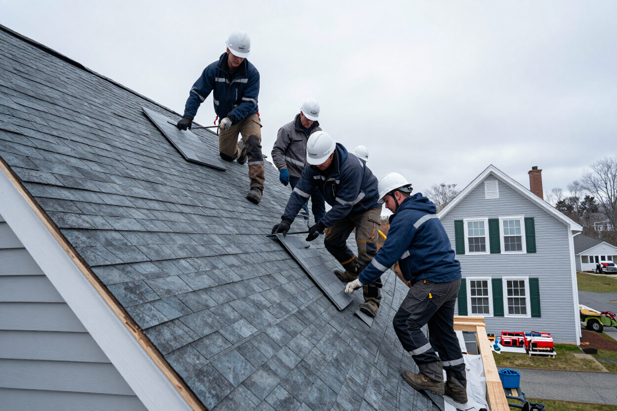 RodyBen7 crew installing a new roofing system on a New England home