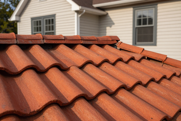 Clay tile roof on a Massachusetts residential building