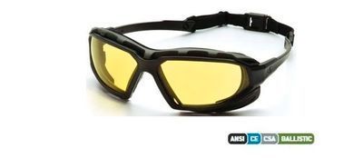 Gafas de seguridad negras con lentes tintadas en amarillo.