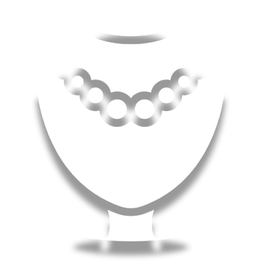 Stylized gray line-art necklace on a white decorative vase or chalice shape