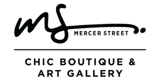 Mercer Street chic boutique and art gallery logo in gold on a light background