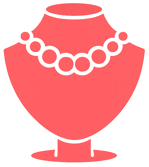 Gold jewelry display bust with pearl necklace on a small pedestal