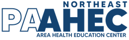 Logo for Northeast Area Health Education Center: PAAHEC in white outline, Northeast and Area Health Education Center in blue.