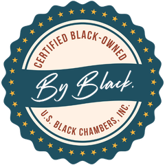 Certified Black-Owned Business badge for the U.S. Black Chambers, Inc. By Black certification