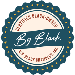 Certified Black-Owned Business badge for the U.S. Black Chambers, Inc. By Black certification