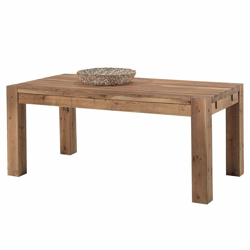 Table de salle à manger rectangulaire en bois avec un bol décoratif sur le dessus.