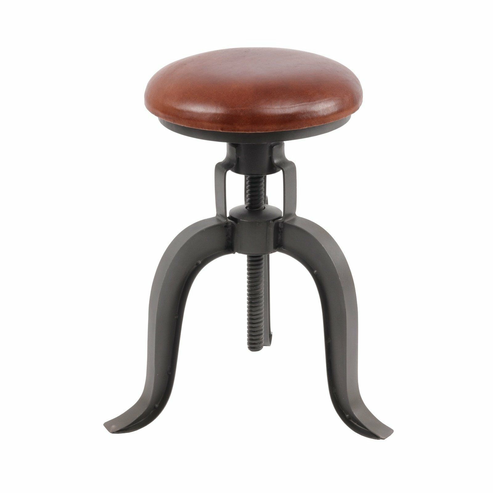 Un tabouret avec un plateau en bois et une base en métal