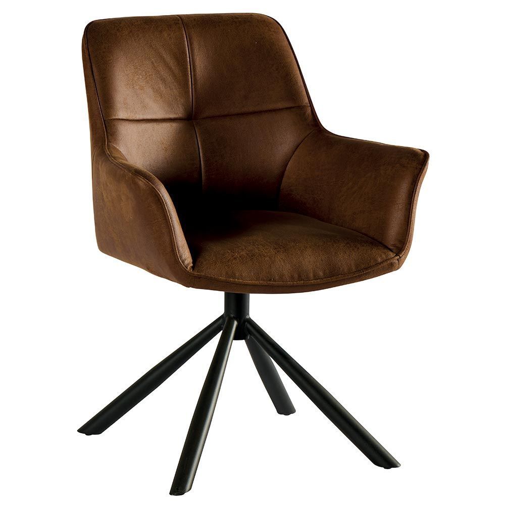 Fauteuil pivotant rembourré marron avec un piètement trépied noir.