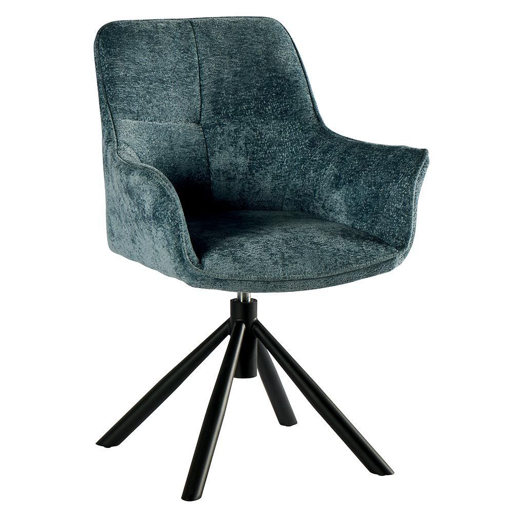 Fauteuil pivotant rembourré bleu sarcelle avec pieds tripodes noirs.