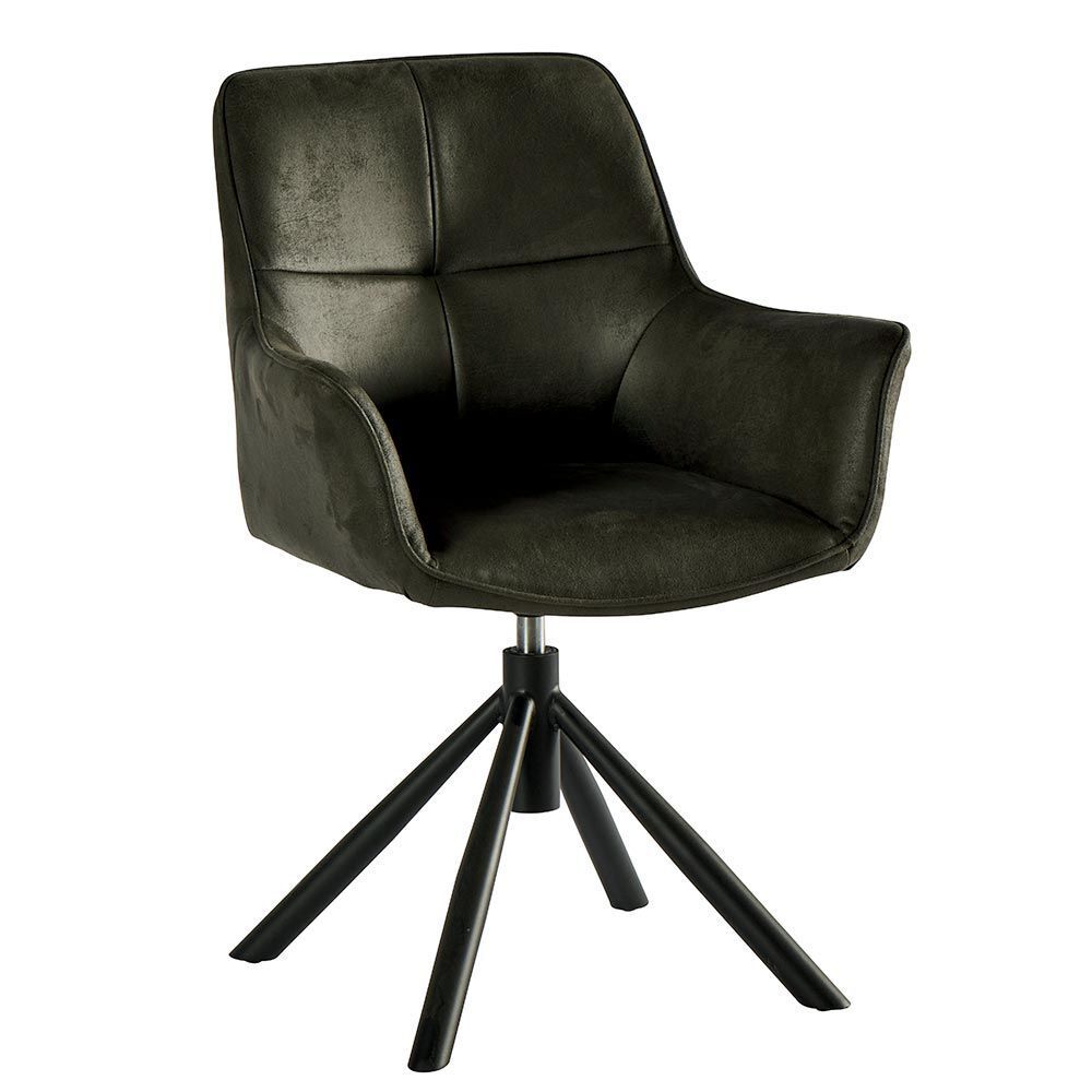 Fauteuil pivotant gris foncé avec pieds en métal noir.