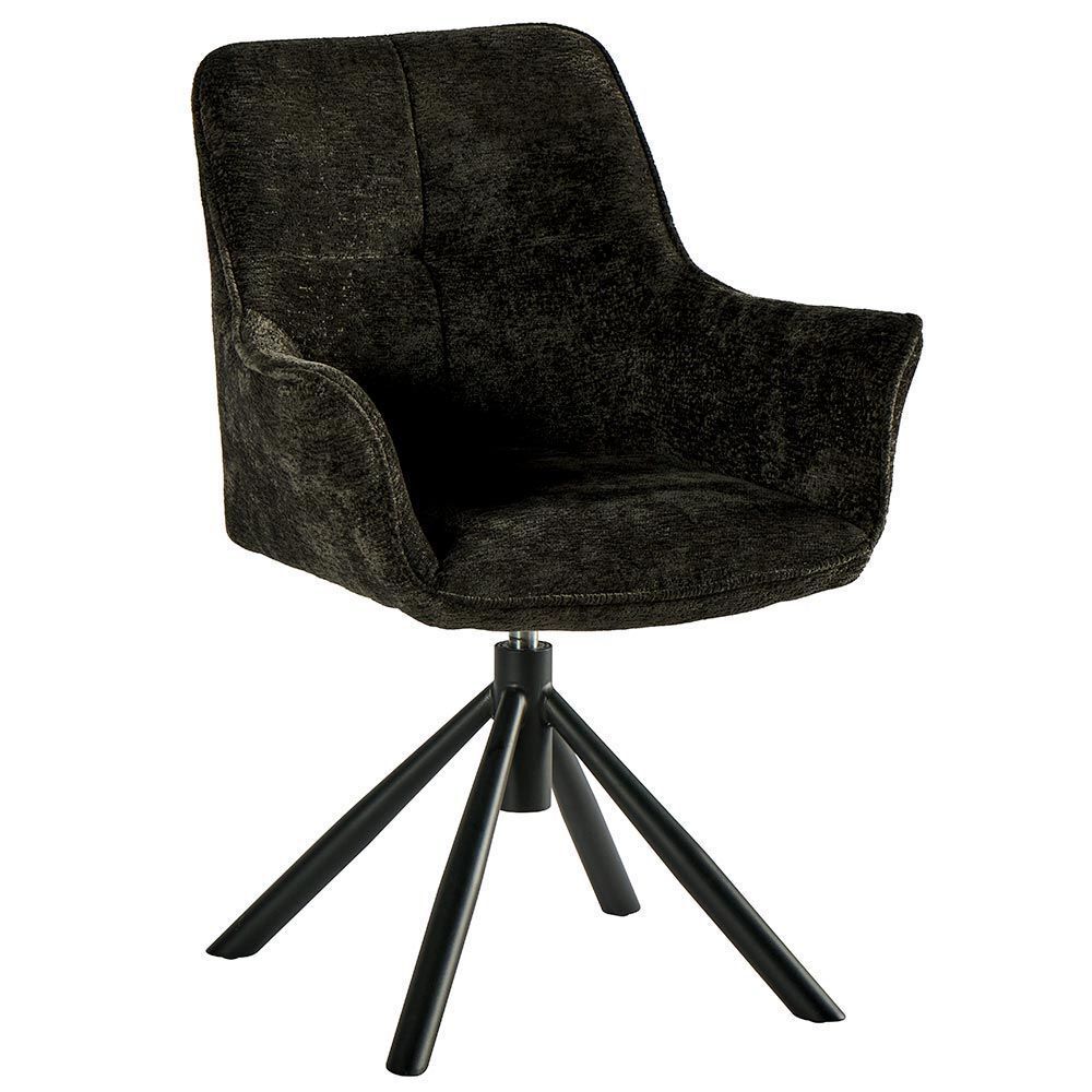 Fauteuil pivotant marron foncé avec un piètement noir à quatre pieds.