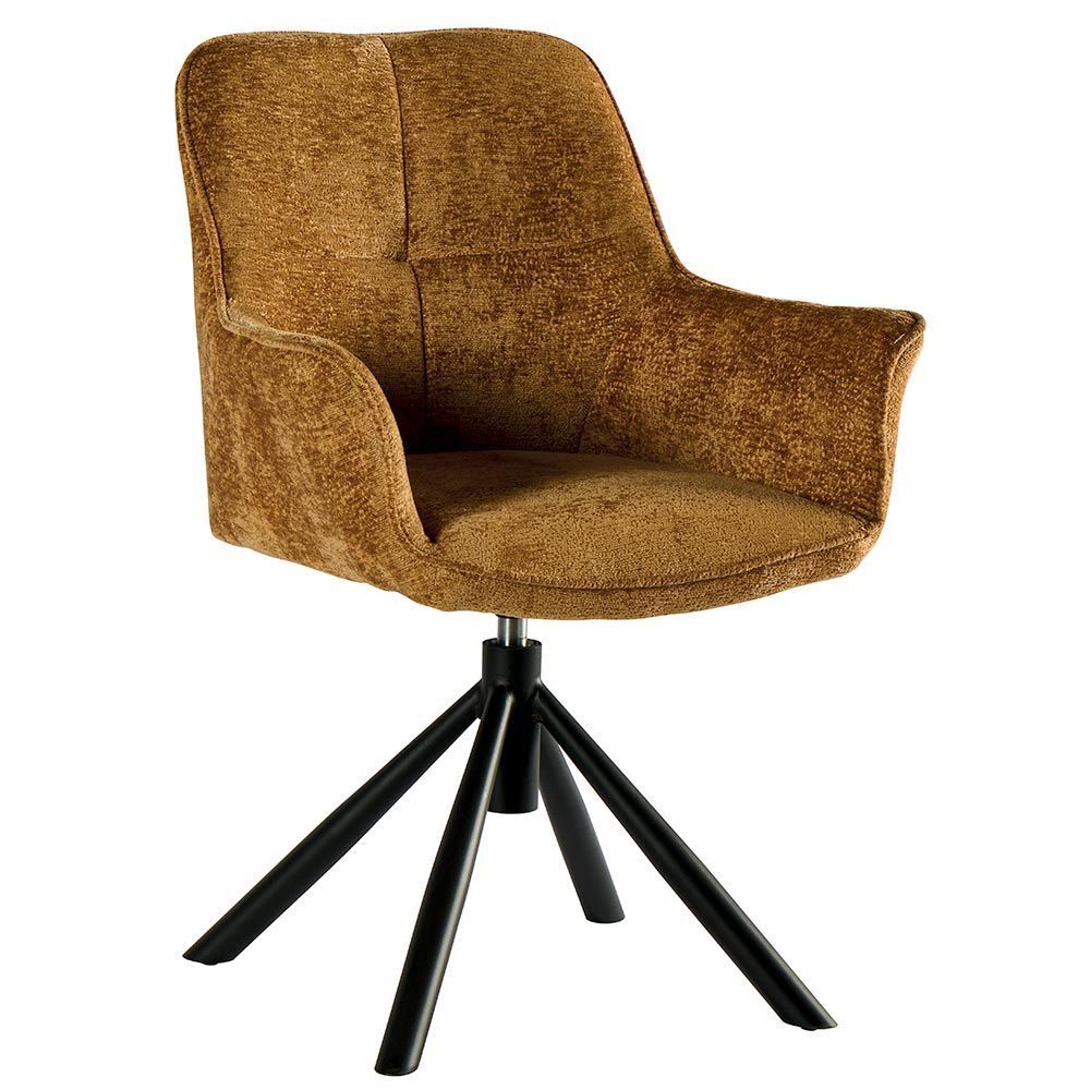Fauteuil pivotant rembourré marron avec base noire.