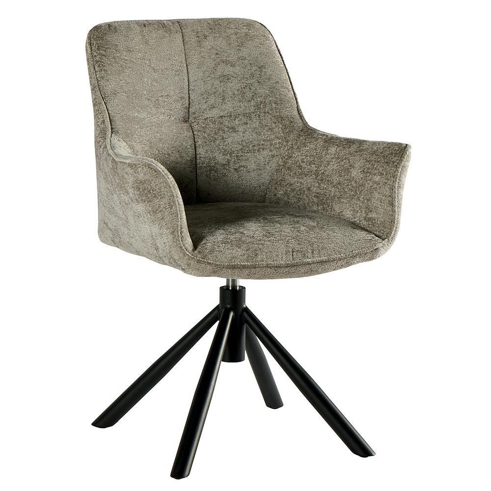 Fauteuil pivotant gris rembourré avec piètement trépied noir.