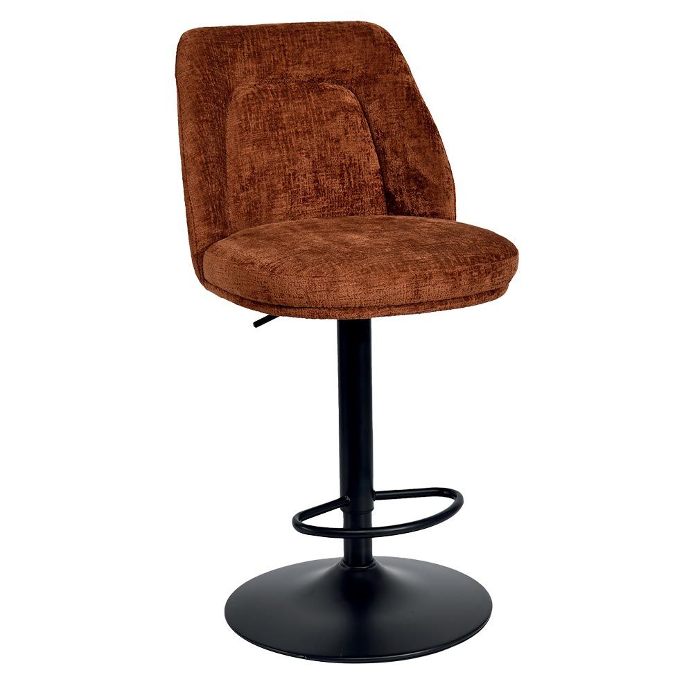 Tabouret de bar vert rembourré avec base et pied noirs.