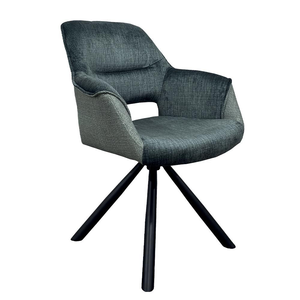 Fauteuil pivotant rembourré marron avec un piètement trépied noir.