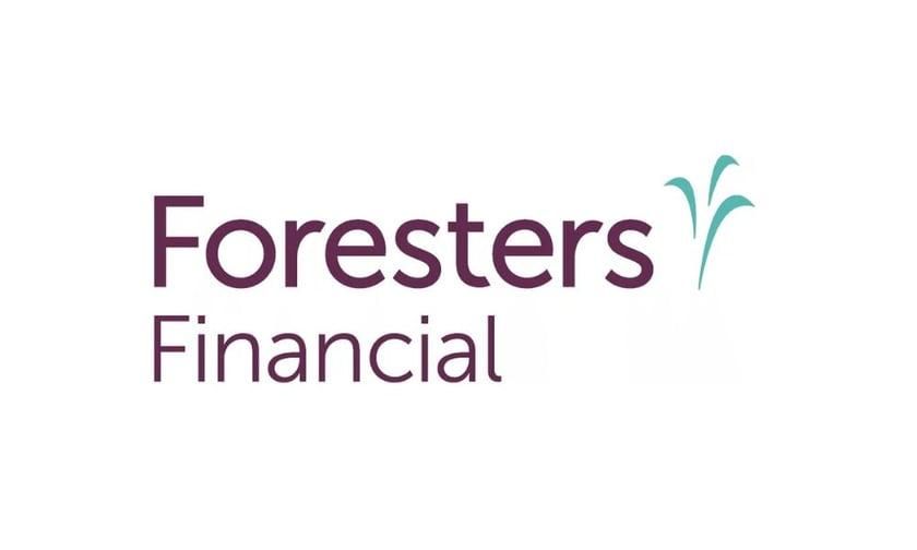 Foresters Financial logo in purple with teal leaf icon on a white background