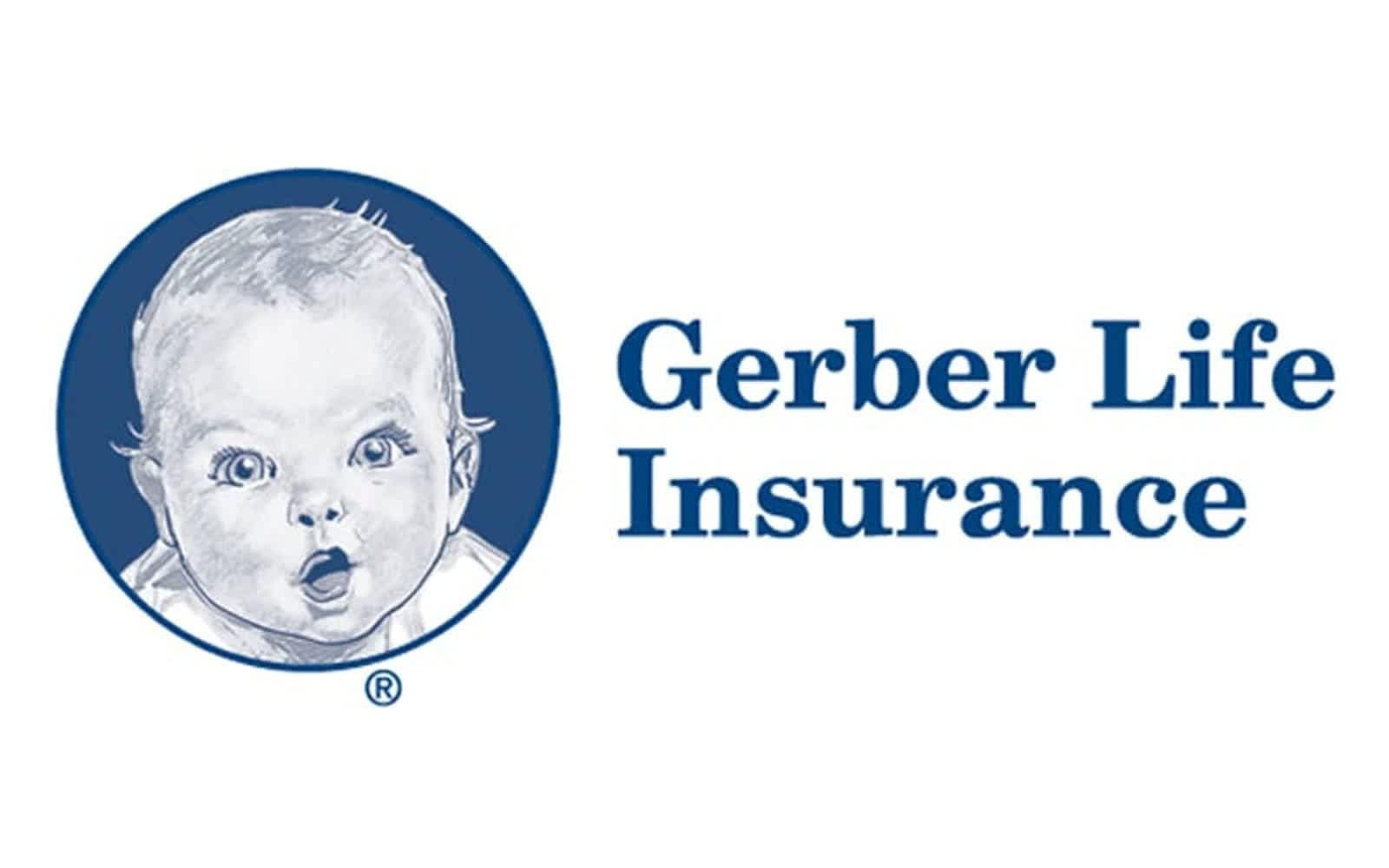 Gerber Life Insurance logo with a baby face in a blue circle and blue text on white background