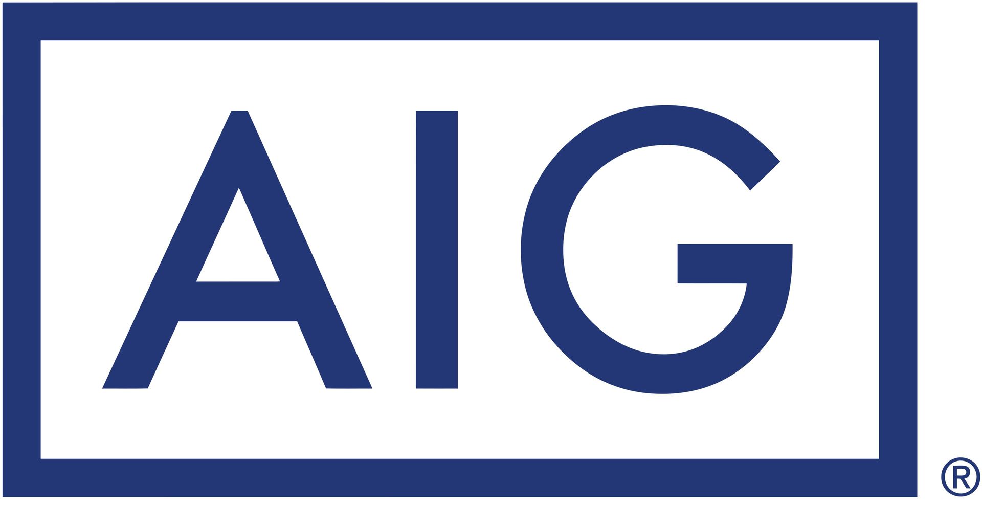 AIG logo in blue letters inside a blue rectangular border on a white background
