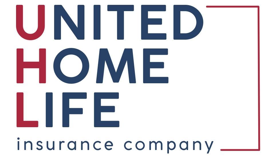 United Home Life insurance company logo in red and blue text with a red bracket design