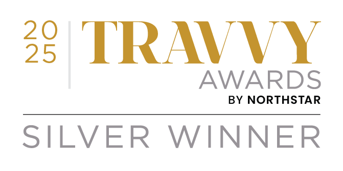 2025 Travvy Awards by Northstar silver winner logo in gold and gray