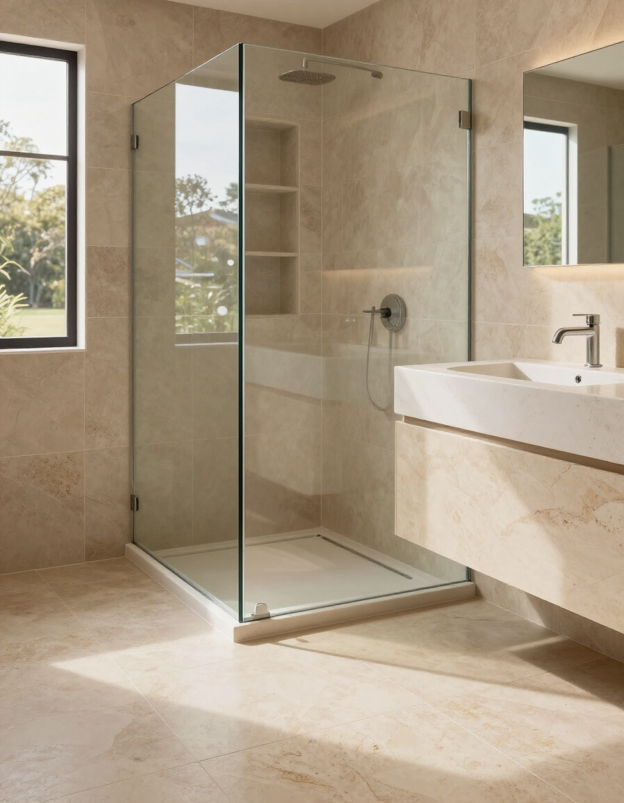 Completed bathroom renovation by Gawthorne Builders showing modern finish and quality tiles