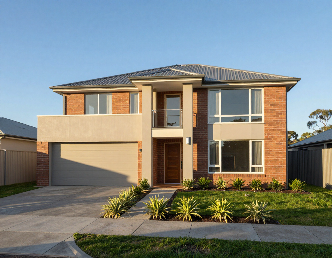 Custom new home build completed by Gawthorne Builders in Tamworth, NSW - brick construction, front yard, clear sky.
