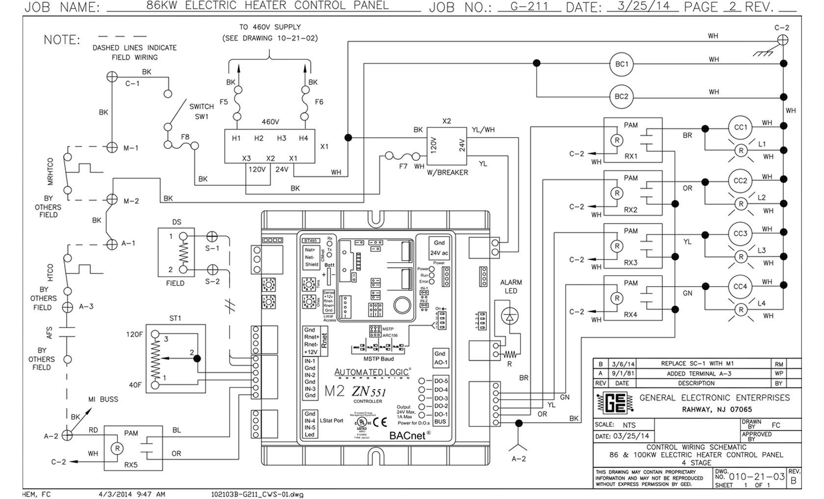 Schematic diagram of an electric motor control system with circuit components and wiring.