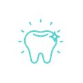 Turquoise outlined tooth with sparkles, suggesting dental hygiene or cleaning