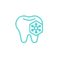 Teal outline of a tooth with a snowflake icon, suggesting dental cooling or sensitivity