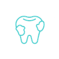 Outlined turquoise tooth icon on a white background