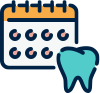 An icon of a calendar with a tooth symbol to the bottom right, representing a dental appointment.