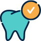A teal tooth icon with an orange circle containing a white checkmark in the upper right corner.
