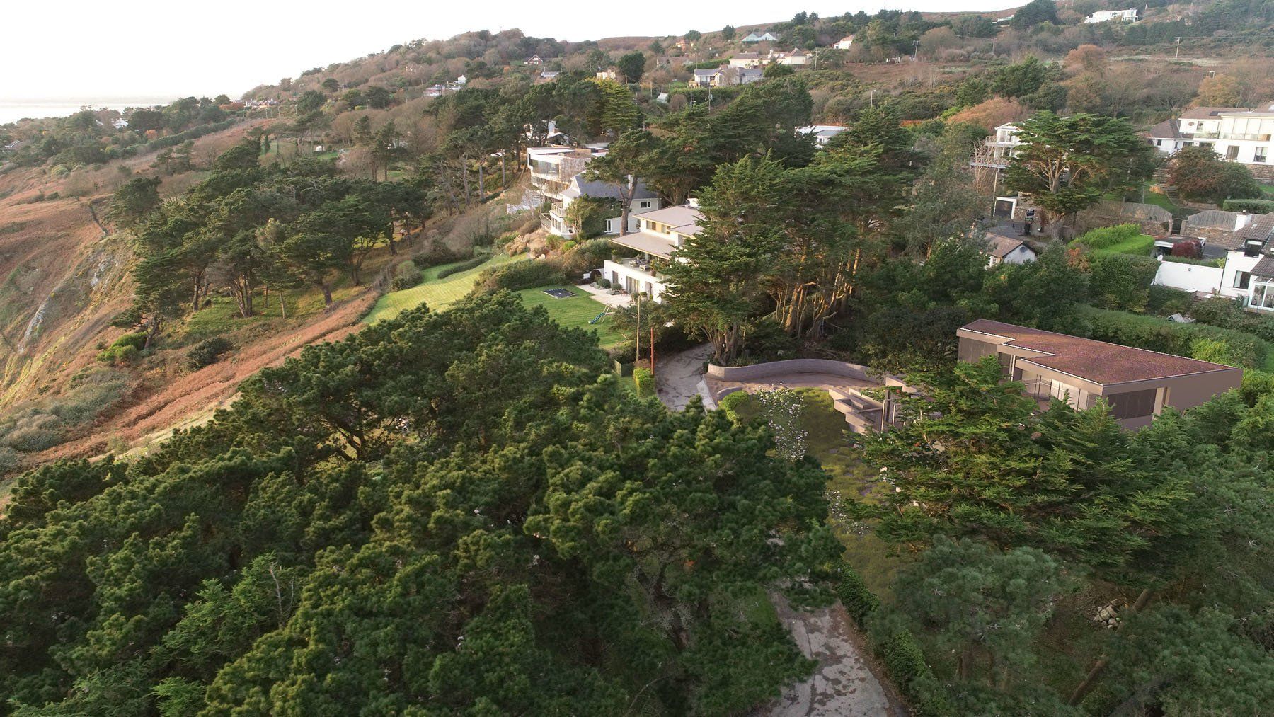 An aerial view of a house on top of Howth hill