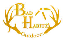 Bad Habitz Outdoors logo with gold antlers and stylized lettering on a white background