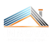 Stylized roof logo with blue, orange, and gray diagonal stripes above faint text.