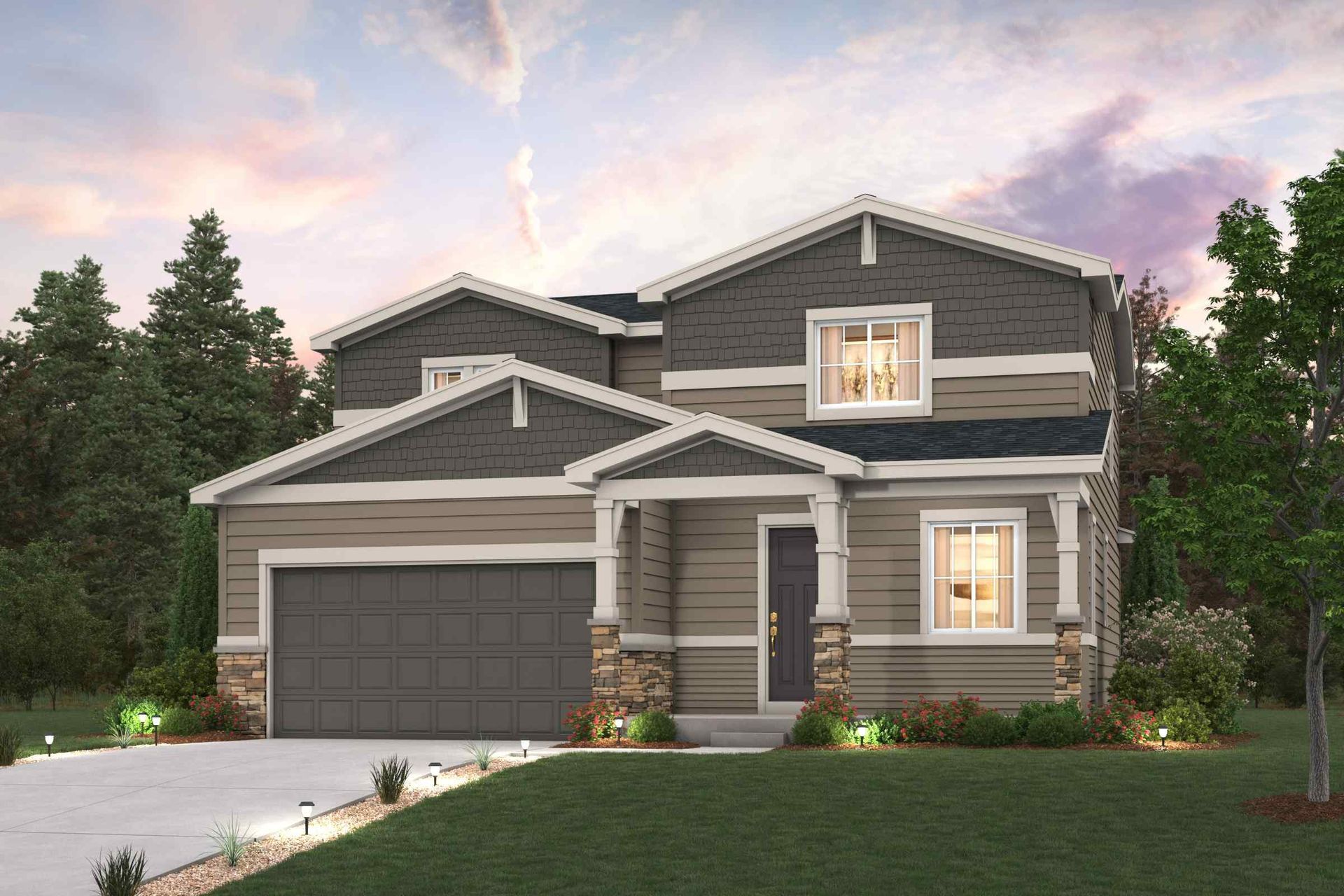 An artist 's impression of a house with a large garage.