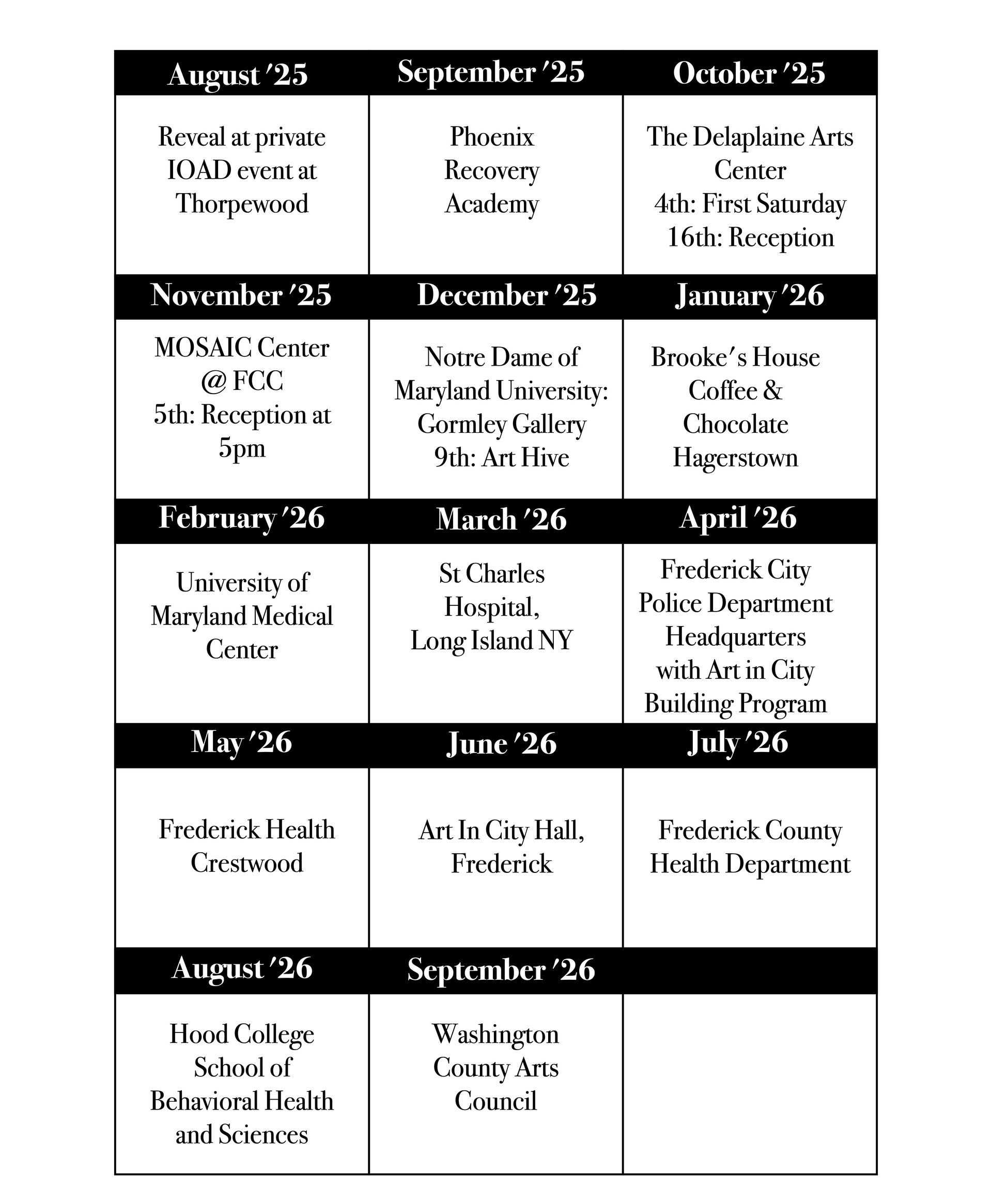 Calendar for quilt desplay