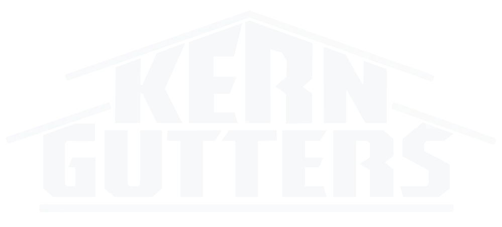 Logo for Kern Gutters, white text on a white background with a house-like shape above.