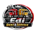 Logo di Edi Rent & Service con camion rossi e gialli su sfondo nero.