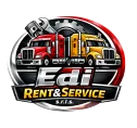 Logo di Edi Rent & Service con camion rossi e gialli ed emblema nero e argento.